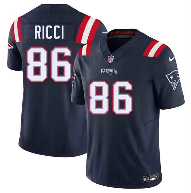 Men's New England Patriots #86 Giovanni Ricci Navy 2025 F.U.S.E. Vapor Limited Stitched Football Jersey